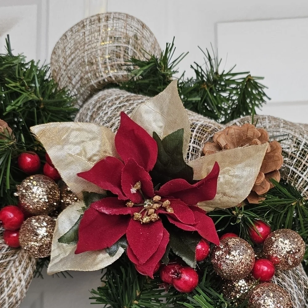 Handmade Christmas Wreath Red and Gold 24